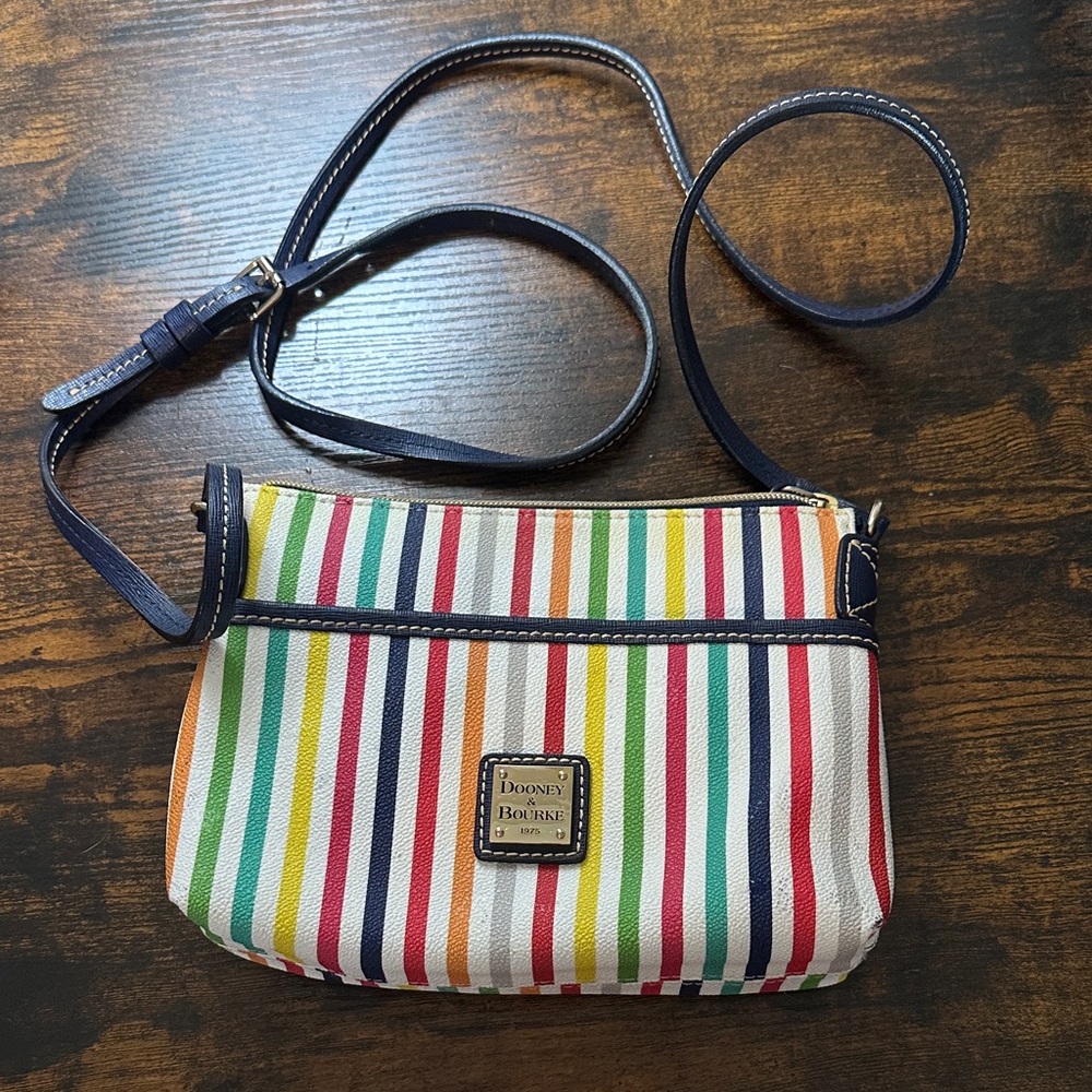 Dooney & Bourke Rainbow Stripe Canvas Crossbody with Navy Trim